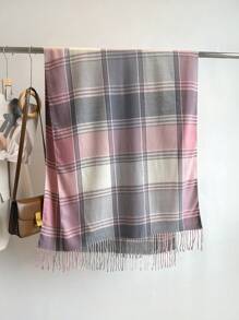 1 pieza Elegante bufanda/echarpe de mujer a cuadros multicolor con flecos de imitación de cachemira, Chal/pashmina de cachemira, Bufanda de cuello unisex estilo grueso y casual para el invierno, Chal envolvente para mujer, Suave y cómoda, Para uso diario y salidas, así como regalos navideños para miembros de la familia