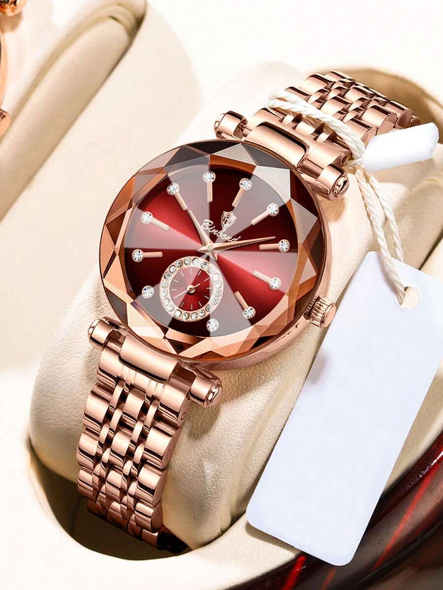 1pc Ladies Watch Gold Watch BINBOND Luxury Woman Wristwatch Elegant Waterproof Stainless Steel Watch For Ladies Dress Diamond Quartz Women's Watches B188