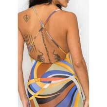Crossed Back Marble Print Multicolor Midi Dress - 彩色 - 查看 5