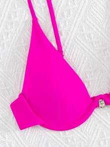 Swimsuit women's two-piece split solid Colour underwire sexy swimsuit - Hot Pink - View 2