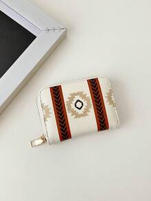 1入短印花PU錢包，可攜式時尚包，適用於女性日常使用，約會禮物 - 白色 - 查看 2