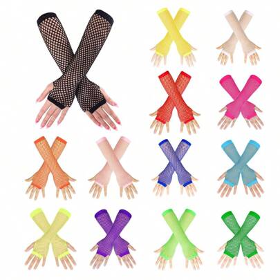 1/3 Pairs 80s Style Fingerless Fishnet Gloves, Suitable For Women To Wear As Retro Theme Party Costume Accessories Prom Halloween