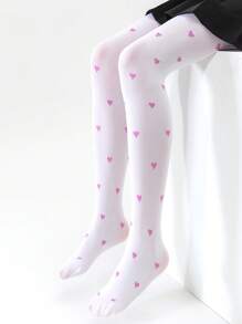 2入組兒童高彈性純色愛心和黑花紋緊身舞蹈連褲襪