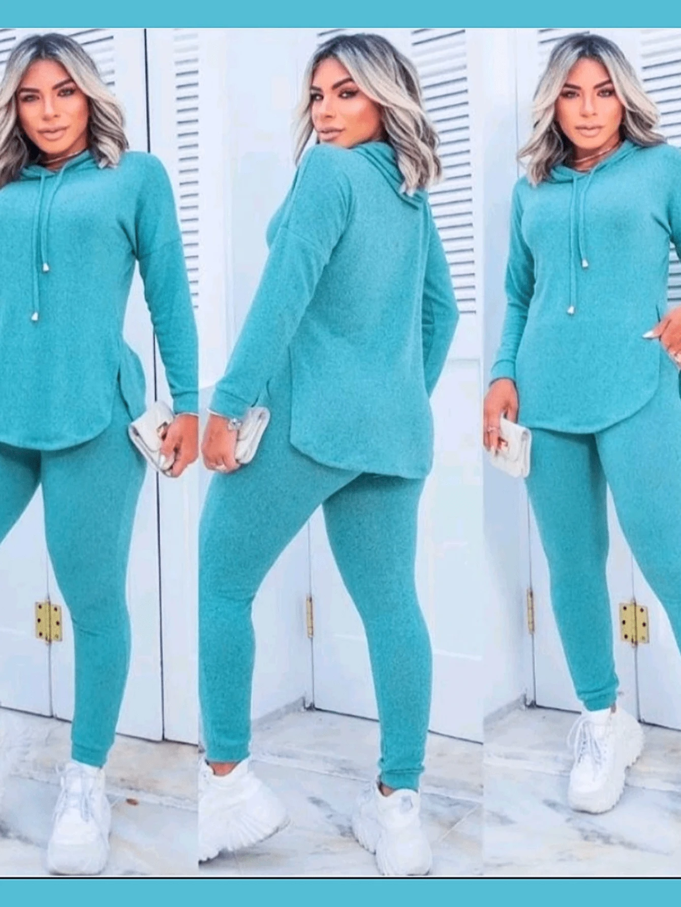 Women Two-Piece Outfits - Mint Blue - View 1