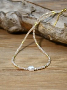 Minimalist Water Pearl Necklace, Adjustable Crystal Choker Necklace, Everyday Jewelry Gift