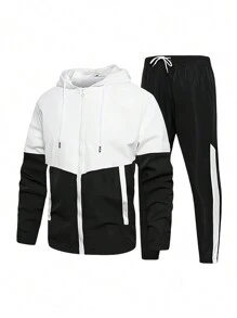 1 套男友风男士透气拼色跑步户外运动时尚休闲速干运动套装男友风男士两件套服装