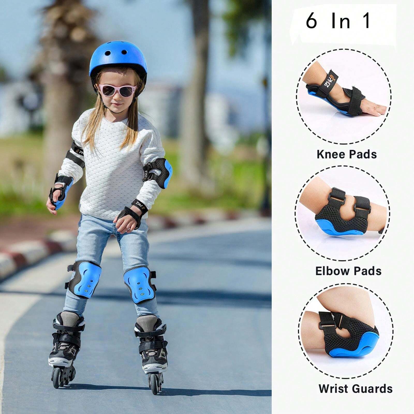 Knee Pads Elbows Pads Wrist Guards 6 In 1 Protective Gear Set For