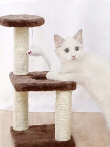 Rascador de gato para gatito, tres capas de sisal natural, plataforma de felpa y bolas de ratón, juguetes interactivos de gatitos y gatos - Marrón - Ver 4