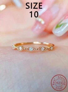 1入組原創時尚Ins風格S925銀玫瑰金中空條紋神秘眼形立方氧化鋯戒指，適合女孩日常穿戴、節日派對、禮物 - 玫紅色 - 查看 9