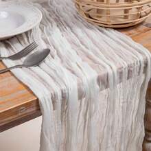 1/2 件装粗棉布桌旗 波西米亚风纱布桌旗 粗棉布长桌旗 浪漫桌旗 适用于婚礼新娘送礼会生日派对桌面装饰 - 黑色 - 查看 4