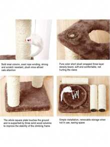 Rascador de gato para gatito, tres capas de sisal natural, plataforma de felpa y bolas de ratón, juguetes interactivos de gatitos y gatos - Marrón - Ver 6