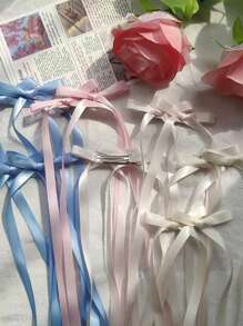 6pcs/Set Women's Hair Accessories - Star, Bow, Ballerina Style Bow Ribbon Hair Clips, Pigtail Ribbons, Cute Butterfly Hair Clips, Suitable For Daily Use - Blue - View 6