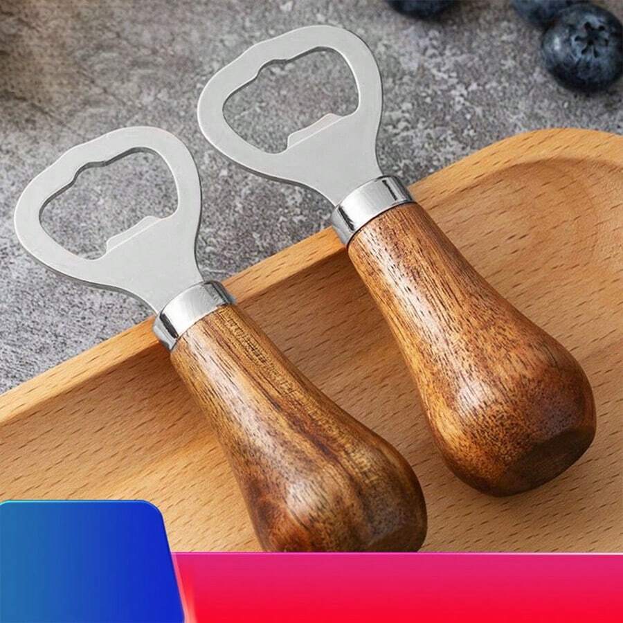 1 件木柄开瓶器，创意开瓶器不锈钢环创意，时尚啤酒开瓶器，适用于厨房餐厅 - 彩色 - 查看 1