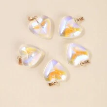 5入組20x20mm愛心形捷克拉姆瓦克玻璃珠子魅力吊墜，適用於手鍊項鍊耳環等首飾製作DIY配件 - 彩色 - 查看 16