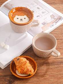 1 pieza Taza cerámica de dibujo animado creativa, taza de cocina/comedor/sala de estar para té, café, leche, jugo, bodas, fiestas, regalos, cumpleaños, Navidad - Amarillo - Ver 4