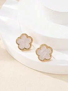 1對極簡時尚幸運花形小耳釘耳環，適用於女性 - 五葉草耳釘 - 查看 2