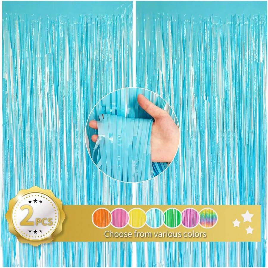 2pcs 1x2m Pink Gold Sparkle, Laser Dots, Foil Fringed Metal Curtains