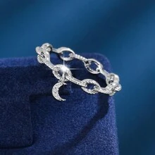 1 件独特的链条连接新月设计方晶锆石镶嵌女孩戒指 - 戒指 - 查看 9