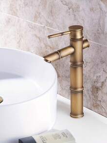 古董黃銅竹子形冷熱水龍頭，歐式復古風格適用於帶陶瓷盆的浴室洗臉台 - 金色 - 查看 5