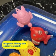 40入組兒童釣魚遊戲玩具，充氣魚池適用於浴室、戶外和室內遊戲。適合3-6歲孩童，可供2人家庭互動遊戲。