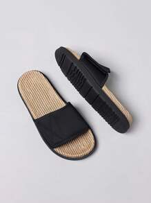 Best-Selling Men's Black Strap Slides, New Summer Outdoor Street Anti-Slip Sandals, Suitable For Casual Wear, Indoor And Outdoor Fashion Slippers