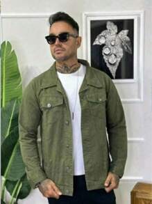 Men Denim Jackets - xanh quân đội - Xem 2