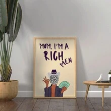 1 张，迪斯科球妈妈我是一个有钱人海报，多巴胺装饰，房间装饰，迪斯科球印刷大海报，数码可打印搞笑海报，无框架 - 卡其色 - 查看 3