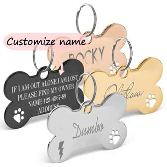Personalized Customized Name Metal ID Tag For Pet, Engraved Dog Name Tags, Dog Tags For Dogs, Stainless Steel Bone Dog Tag, Rose Gold Black Rainbow Dog Tag Ornamental Stylish, Vintage, Contracted, Cute, Cuties Unique Engraved Stylish, Cute, Contracted, Cuties Custom, Unique, Customized, Personalized Pet For Anniversaries, For Birthdays,Customized Pet Supplies,Easy Comfort,Christmas Gift Supplies