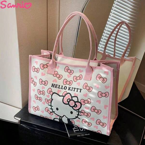 Sanrio Hello Kitty Canvas Tote Bag For Women, Everything Tote Bag With Zipper Tote Bag Crossbody Handbag With Compartments For Work Back To School