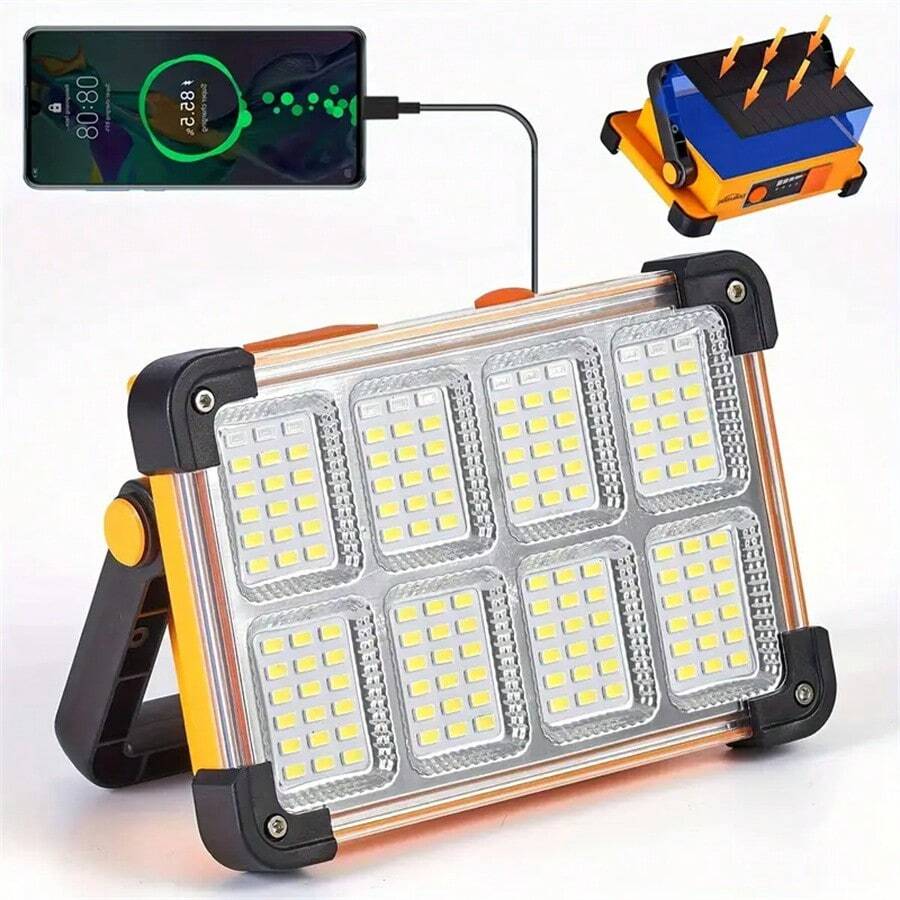 1pc Degruand Rechargeable LED Solar Work Light, Portable Super Bright Floodlight, Waterproof Cordless Lamp, Floor Standing, Suitable For Power Outages/Emergency Work Lights/Outdoor Camping/Fishing Halloween Christmas Thanksgiving Gift