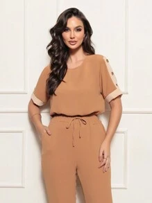 Women Two-Piece Outfits - Khaki - View 3