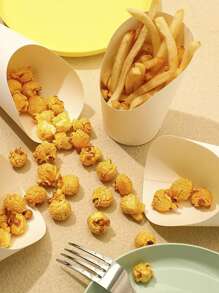 20件/10件/40件/50件蛋挞杯，厚牛皮纸锥形杯，薯条杯，烘焙包装盒，冰淇淋杯，圆形甜点包装盒 - 白色 - 查看 1