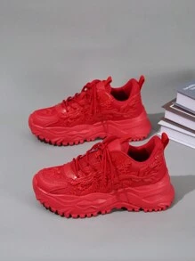 Sneaker casual sportivo da uomo, con elemento del drago cinese, cultura orientale, scarpe versatili e traspiranti alla moda, con platform, punta tonda e allacciatura, regalo per le vacanze, sneaker casual, elemento natalizio, design a macchie di sangue vivaci