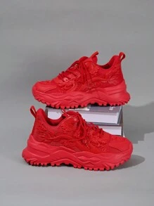 Sneaker casual sportivo da uomo, con elemento del drago cinese, cultura orientale, scarpe versatili e traspiranti alla moda, con platform, punta tonda e allacciatura, regalo per le vacanze, sneaker casual, elemento natalizio, design a macchie di sangue vivaci