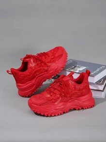 Sneaker casual sportivo da uomo, con elemento del drago cinese, cultura orientale, scarpe versatili e traspiranti alla moda, con platform, punta tonda e allacciatura, regalo per le vacanze, sneaker casual, elemento natalizio, design a macchie di sangue vivaci