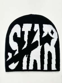 1入組Y2K風格字母星形編織無性別時尚帽，非常適合街頭派對，戶外活動和秋冬保暖