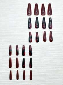 Black Press On Nails Long Coffin Fake Nails With Wine Red Large Rose Flower Pattern Design Autumn Winter Acrylic Glossy Stick On False Nails Artificial Full Cover Glue On Nails For Women Girls 24 Pcs