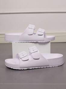 Women Summer Eva Flat Slippers, Outdoor Flat Slides, Double Buckles Eva Sandals, Ultra-Light Beach Slippers Shoes, Home Bathing