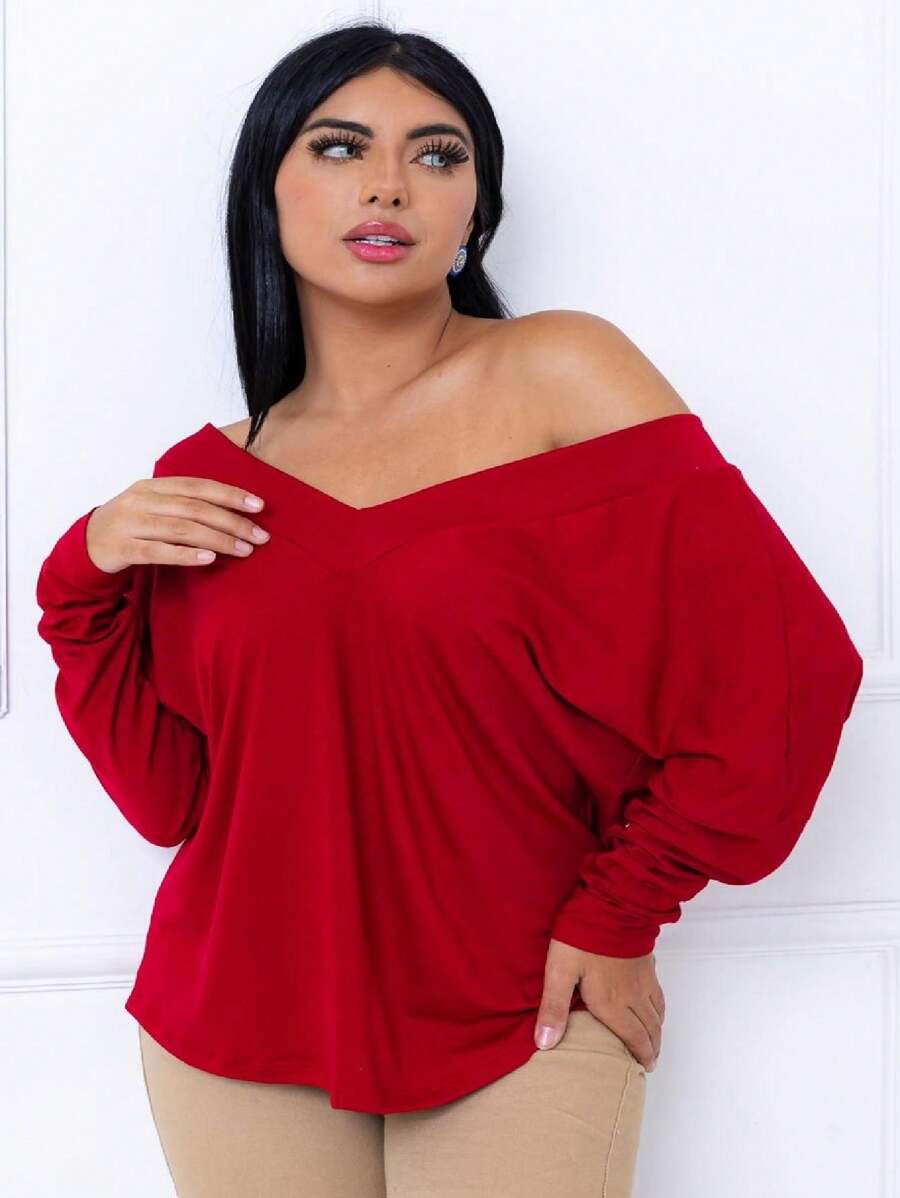 Blusinha Feminina Ciganinha Blusa Shoker Soltinha Manga Longa - Vermelho - Visão 1