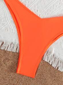 Women's 2pcs/set Pure Colour Bikini Swimsuit With Steel Frame - Orange - View 5