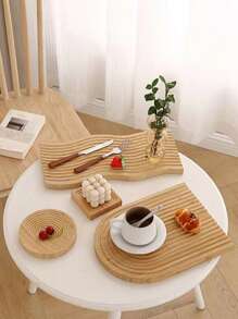 1pc Wave-Shaped Wooden Tray For Desserts, Coffee & Tea, Nordic Style Aromatherapy Tray, Jewelry Organizer & Home Decoration Back To School