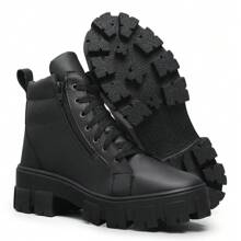 Men High-Top Leather Riding Boots - 黑色 - 查看 1