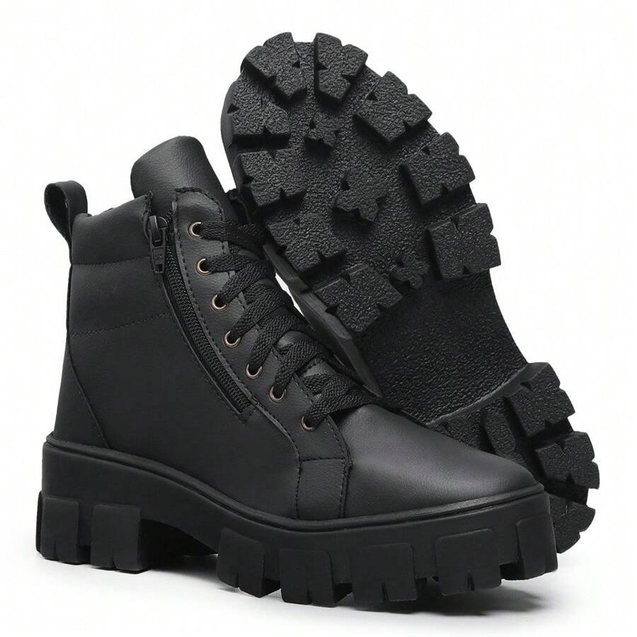 Men High-Top Leather Riding Boots - 黑色 - 查看 1