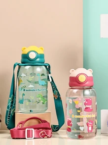 1 件可爱卡通塑料水杯带吸管，便携式带草饮水杯，适合夏季户外或学校使用，水瓶 - 多色 - 查看 10