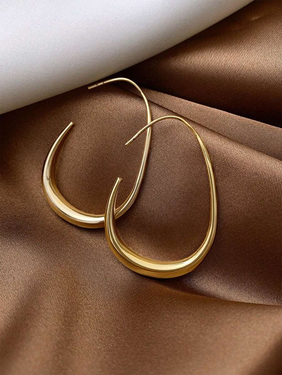 1pair Geometric Teardrop-Shaped Earrings - Yellow Gold - View 1