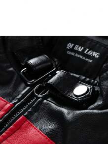 Boyfriend Style Men's Turn-Down Collar Motorcycle Jacket Casual Top Black & Red Racing Suit - Black - View 10