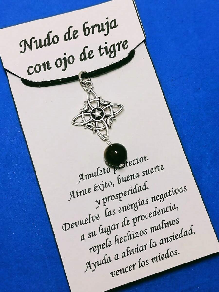 Nudo de bruja collar pewter proteccion cuarzo proteccion amuleto mal de ojo - Ojo de tigre - Ver 1