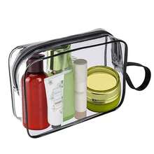 1 pieza Bolsa de aseo transparente negra con cremallera, bolsa de cosméticos de viaje de PVC con asas, bolsa de maquillaje para hombres y mujeres, bolsa de viaje de un cuarto de galón conforme a la aerolínea, artículos esenciales de verano para playa, vacaciones, escuela, útiles escolares, artículos esenciales para dormitorio - Negro - Ver 5