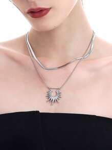 1件不锈钢太阳吊坠项链，时尚设计，男女皆宜 - 金黃色 - 查看 9