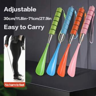 1pc Adjustable Stainless Steel Shoe Horn, Long Handle Elderly Shoe Pulls, Suitable For Men, Women And Household